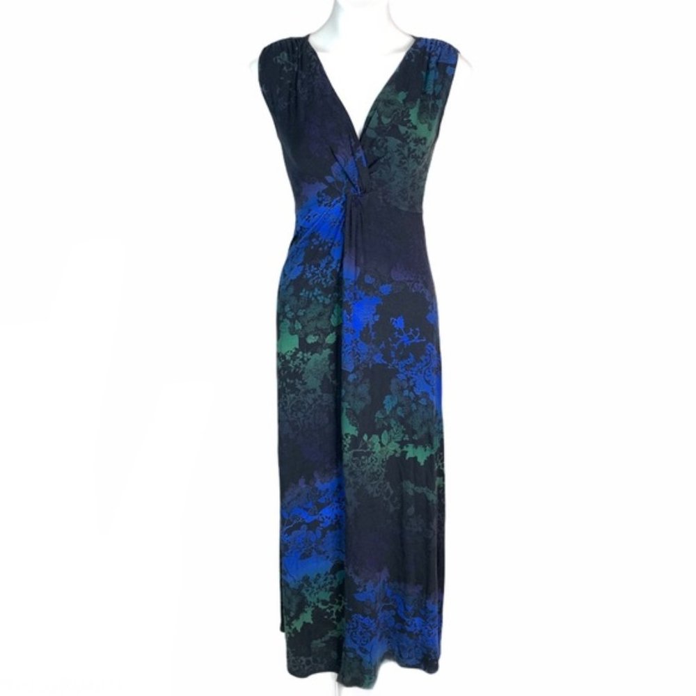 Soma Navy Blue and Green Floral Maxi Dress